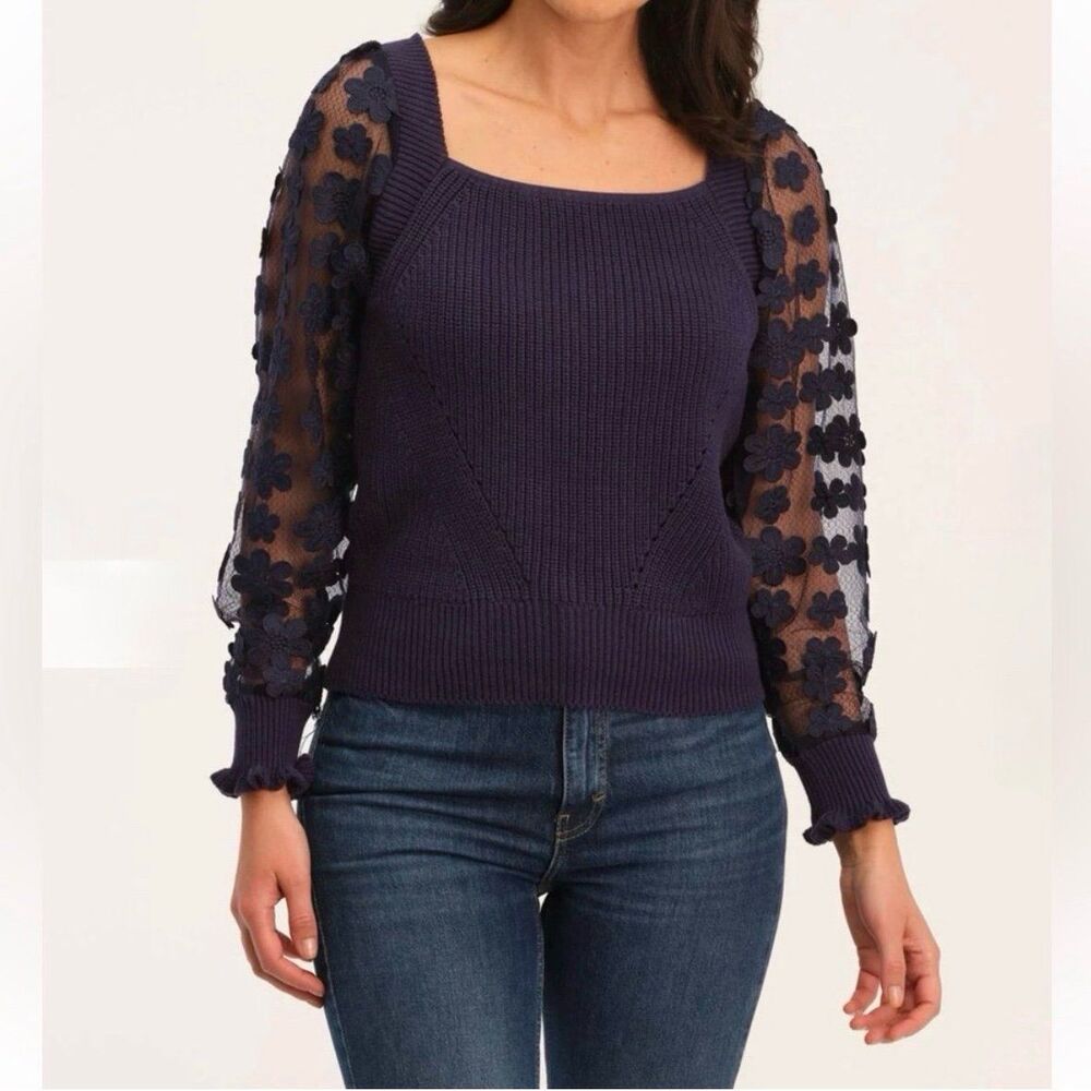 Industry Sweater with floral lace sleeves Small